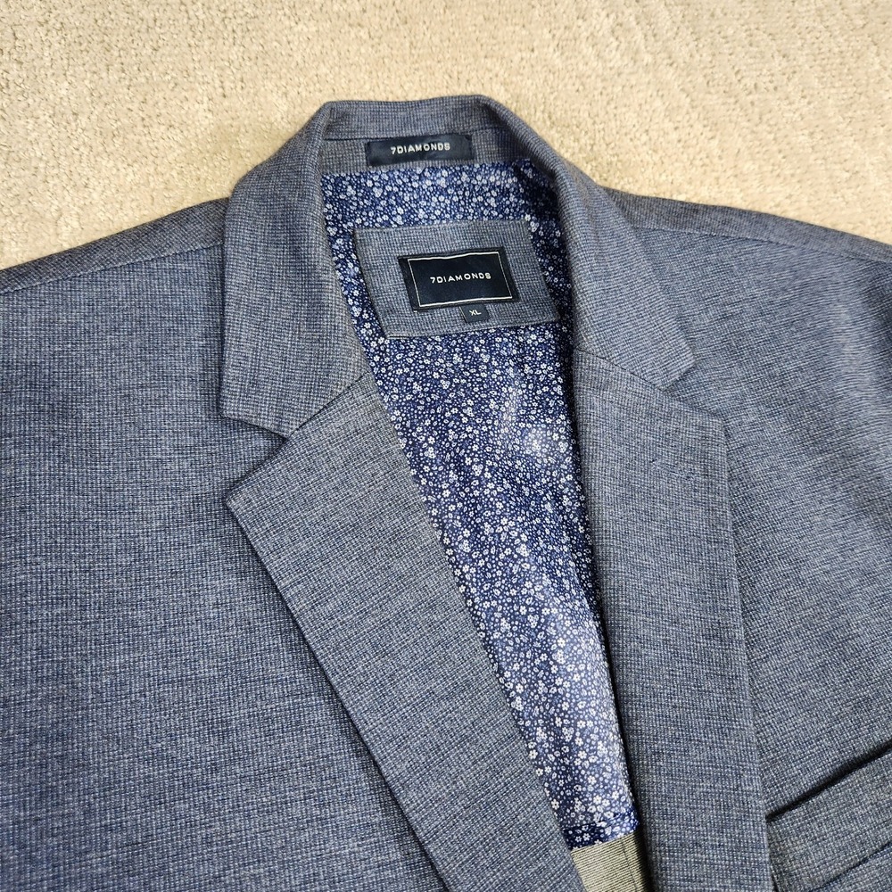 7 Diamonds Blazer Men XL Newport 4 Way Stretch Blue Plaid Performance Knit NEW